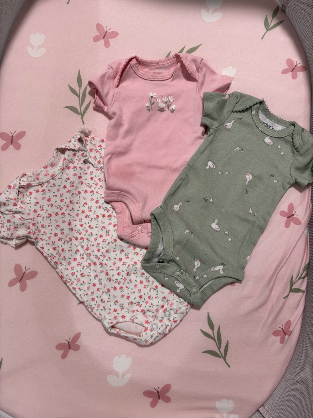 Carter's 3-Pack Pink, Sage & Floral Short Sleeve One-Piece Bodysuits